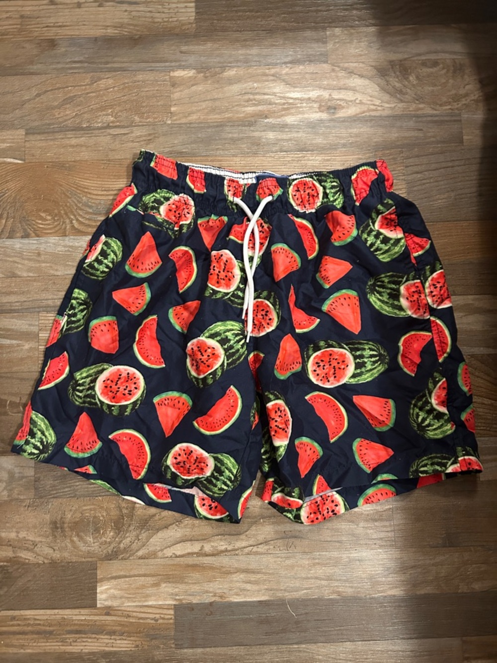 Men's Navy Swim Trunks with Red Watermelon Print